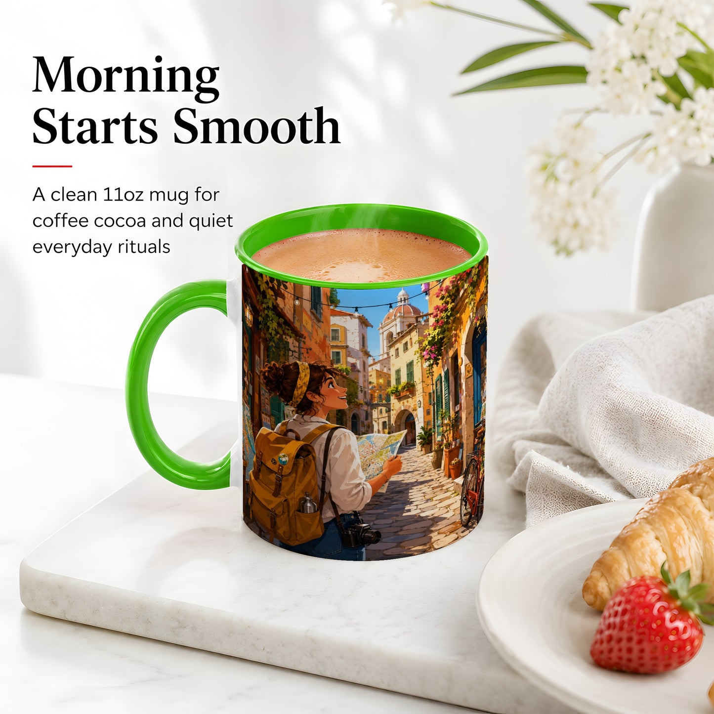 #pl[11oz|Green] City Traveler Ceramic Mug, Colorful Old Town Map Adventure