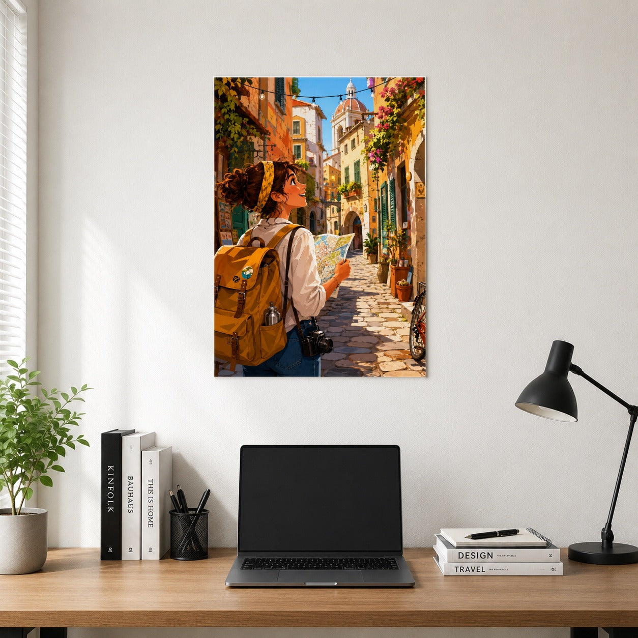 #pl[8x10 Inch|Multicolor] City Traveler Poster, Colorful Old Town Adventure Wall Art Print