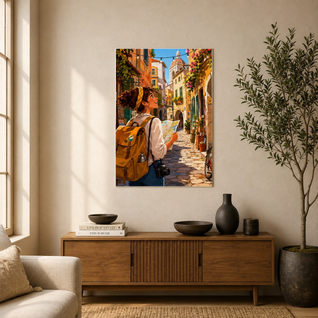 #pl[8x10 Inch|Multicolor] City Traveler Poster, Colorful Old Town Adventure Wall Art Print