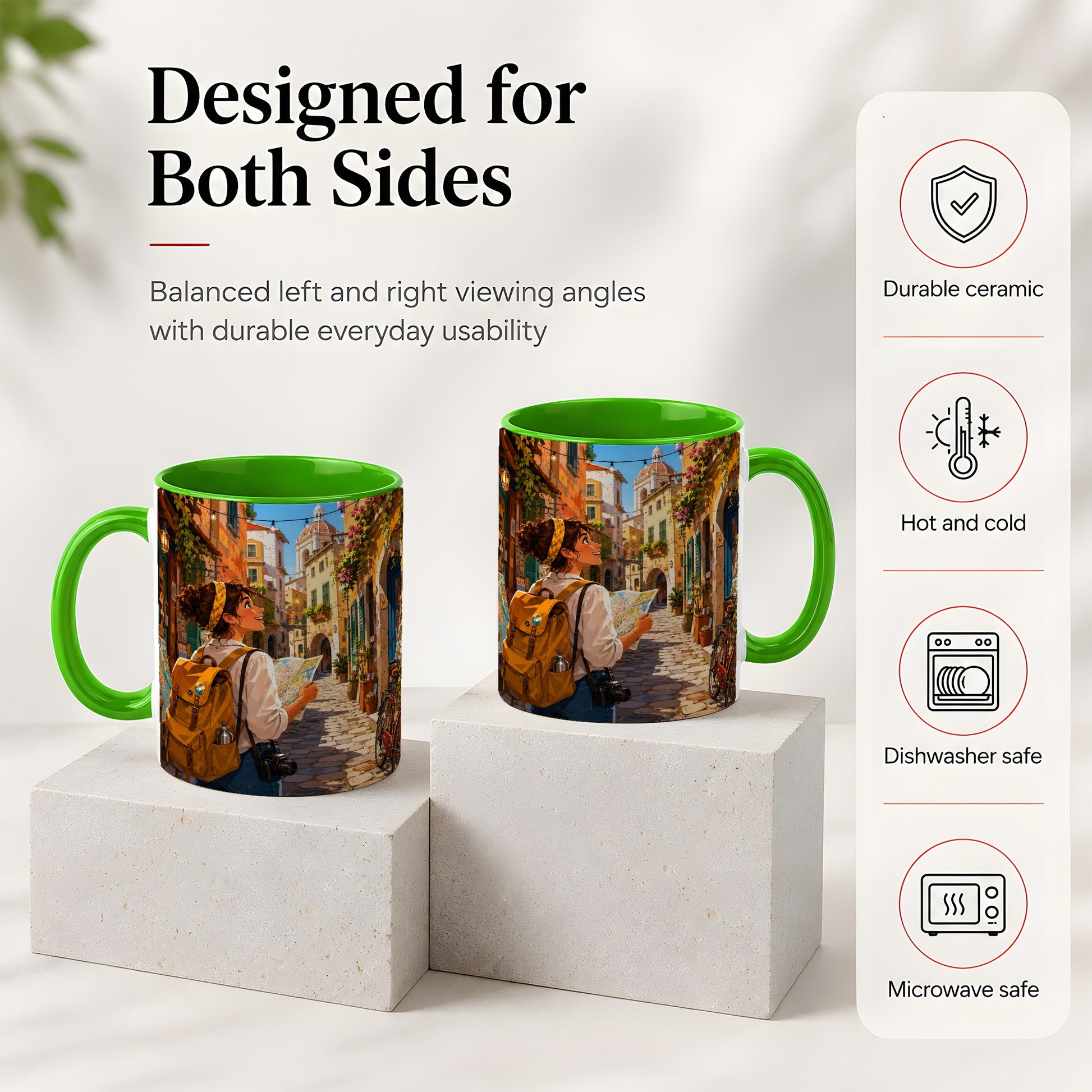 #pl[11oz|Green] City Traveler Ceramic Mug, Colorful Old Town Map Adventure