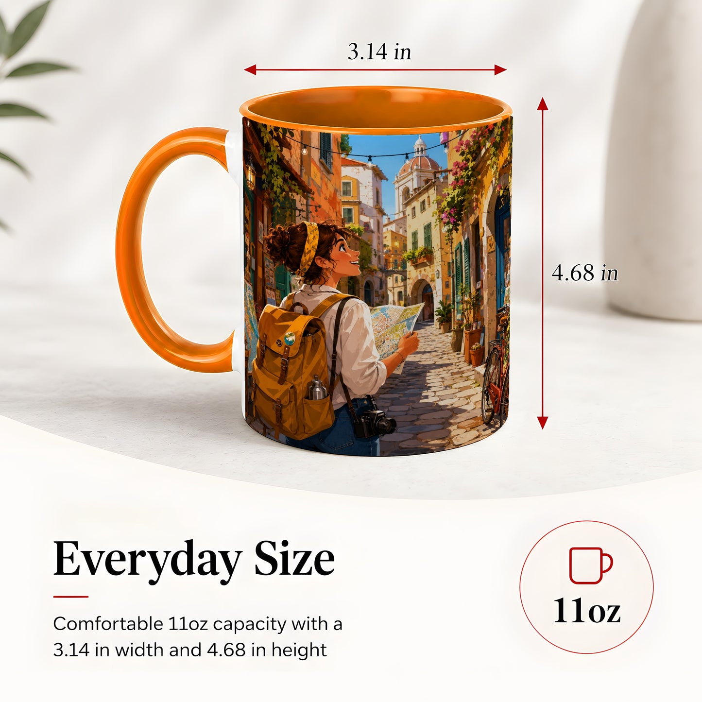 #pl[11oz|Orange] City Traveler Ceramic Mug, Colorful Old Town Map Adventure