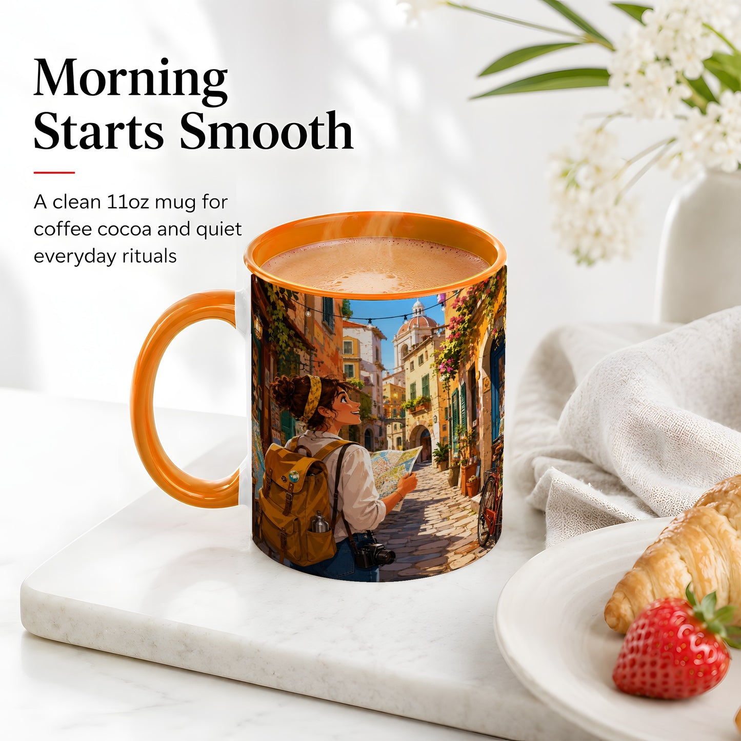 #pl[11oz|Orange] City Traveler Ceramic Mug, Colorful Old Town Map Adventure
