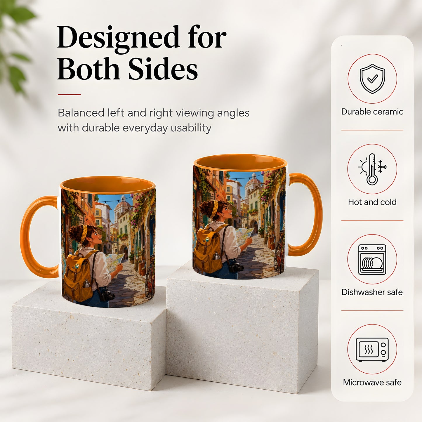 #pl[11oz|Orange] City Traveler Ceramic Mug, Colorful Old Town Map Adventure