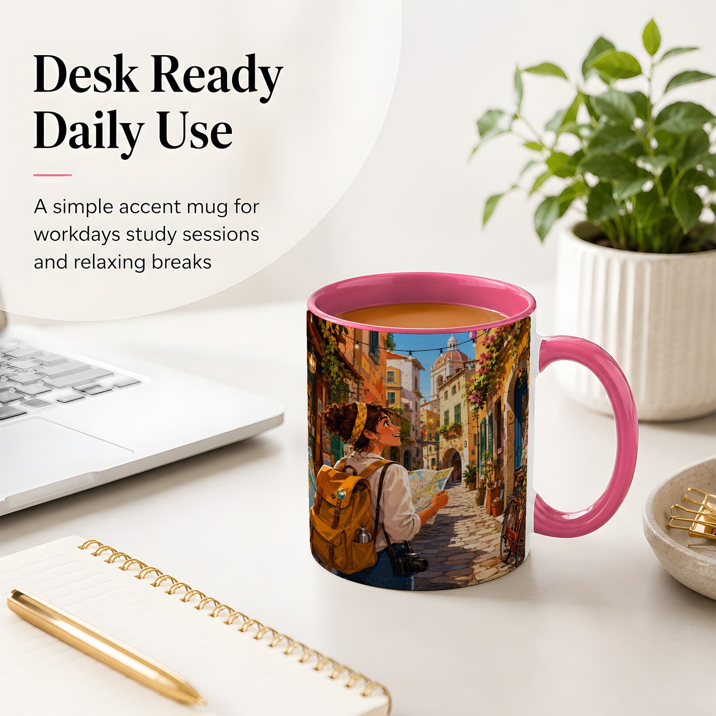 #pl[11oz|Pink] City Traveler Ceramic Mug, Colorful Old Town Map Adventure