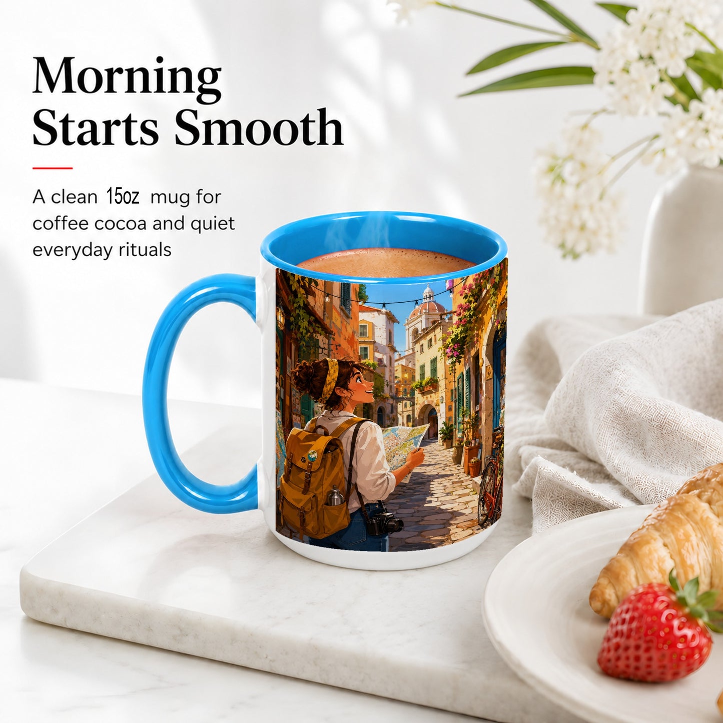 #pl[15oz|Blue] City Traveler Ceramic Mug, Colorful Old Town Map Adventure