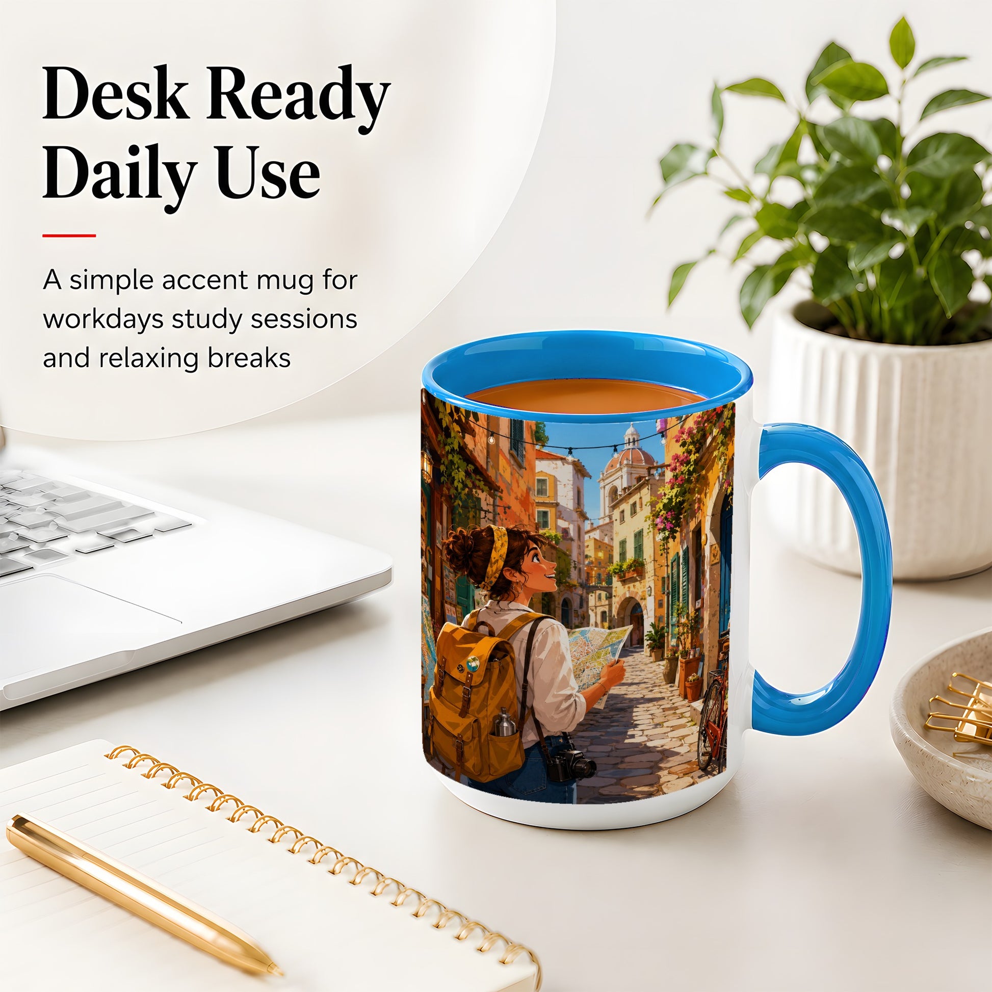 #pl[15oz|Blue] City Traveler Ceramic Mug, Colorful Old Town Map Adventure
