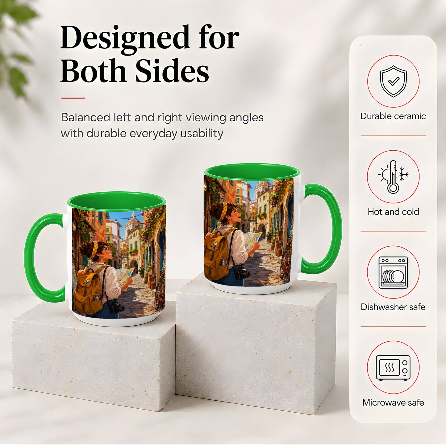#pl[15oz|Green] City Traveler Ceramic Mug, Colorful Old Town Map Adventure