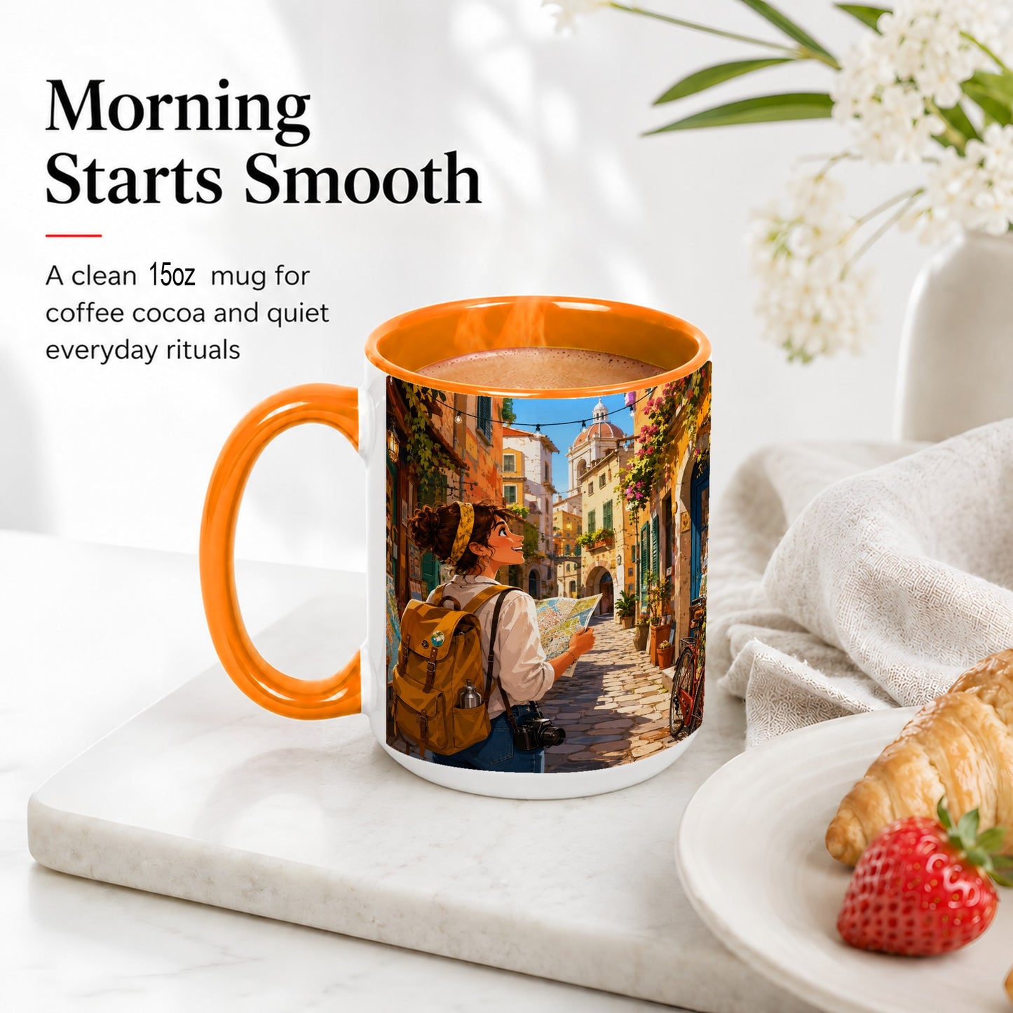 #pl[15oz|Orange] City Traveler Ceramic Mug, Colorful Old Town Map Adventure