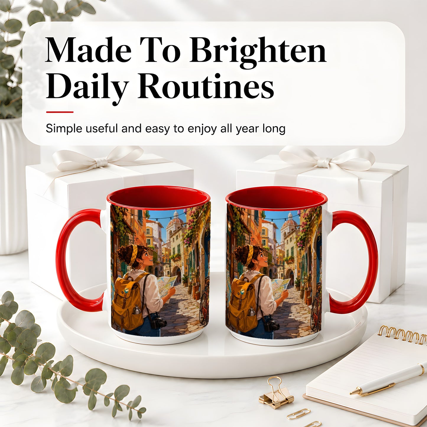 #pl[15oz|Red] City Traveler Ceramic Mug, Colorful Old Town Map Adventure