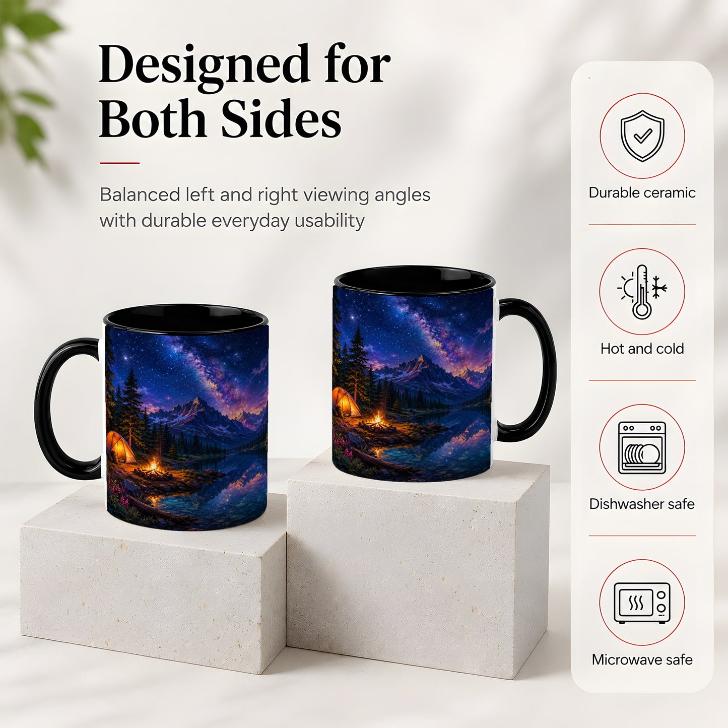 #pl[11oz|Black] Milky Way Camping Ceramic Mug, Mountain Lake Campfire Night