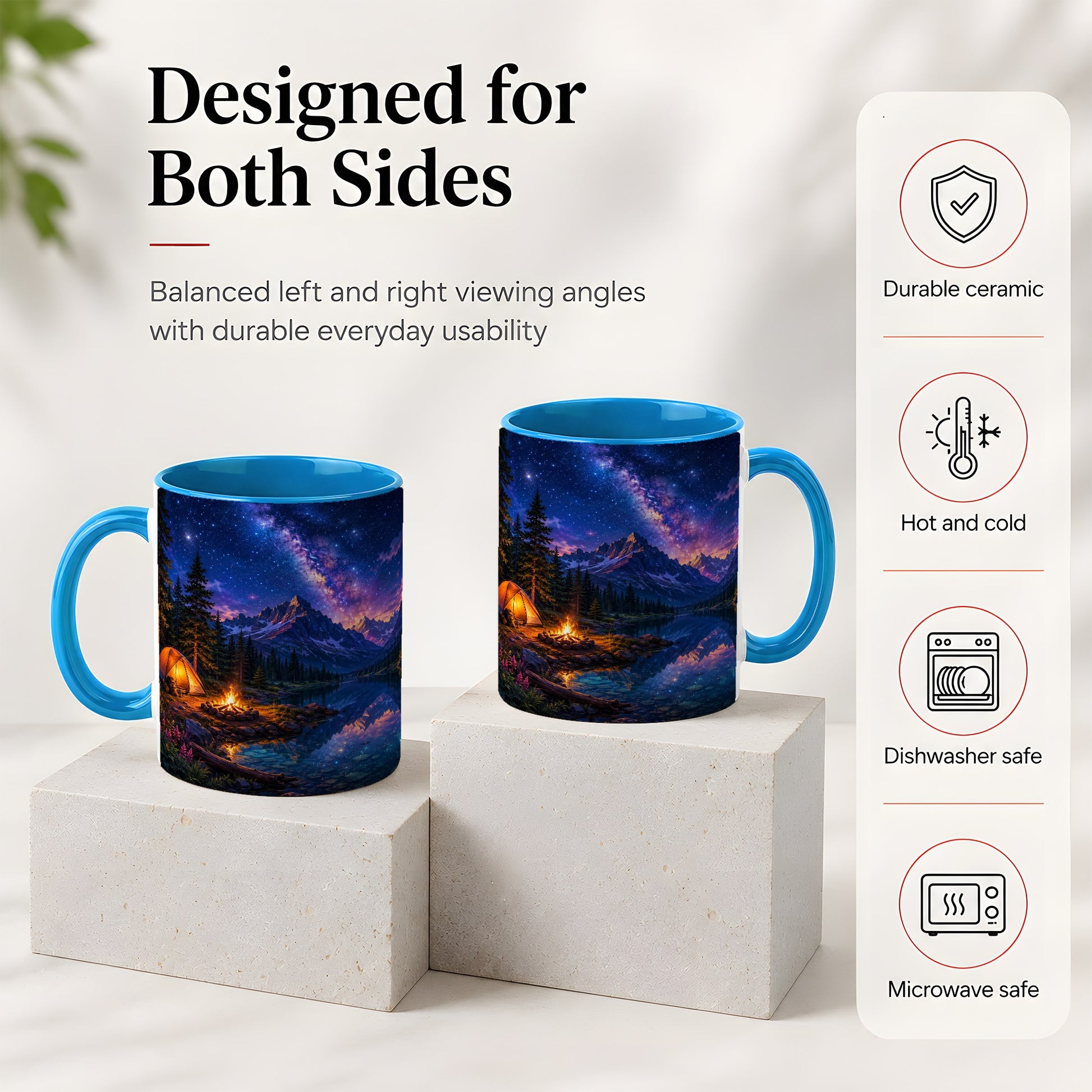 #pl[11oz|Blue] Milky Way Camping Ceramic Mug, Mountain Lake Campfire Night