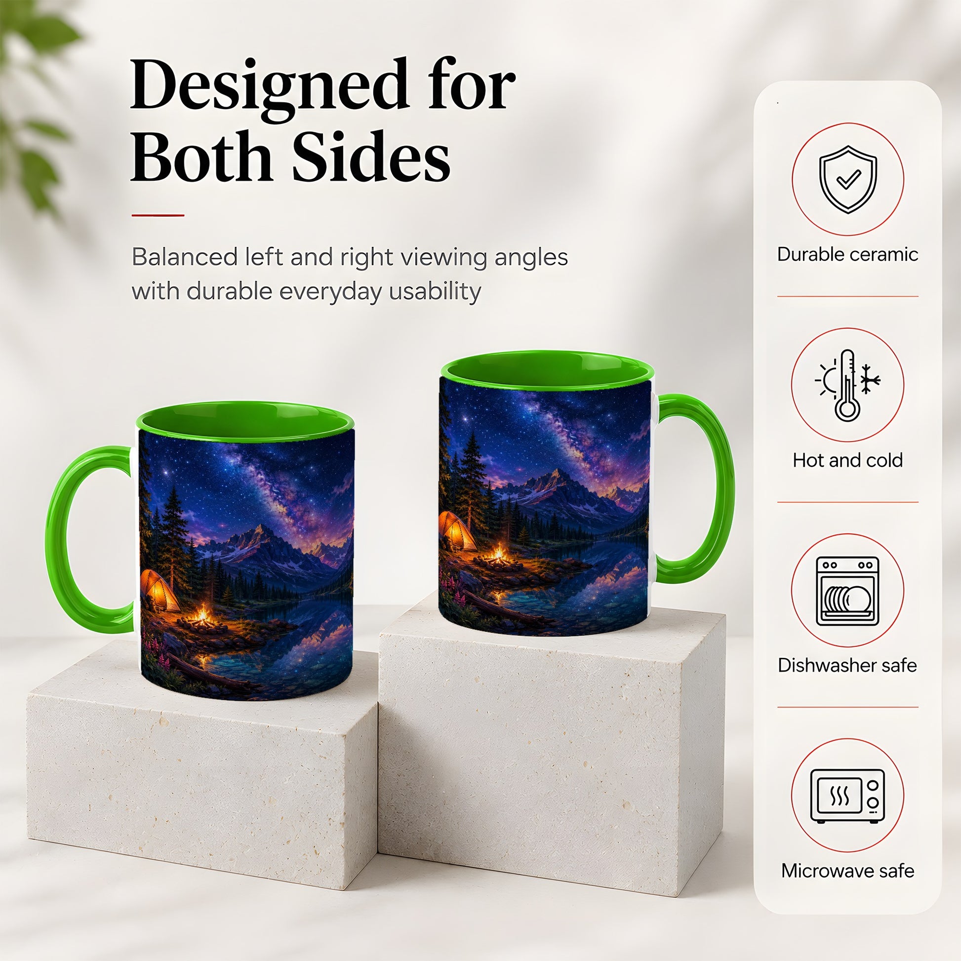 #pl[11oz|Green] Milky Way Camping Ceramic Mug, Mountain Lake Campfire Night