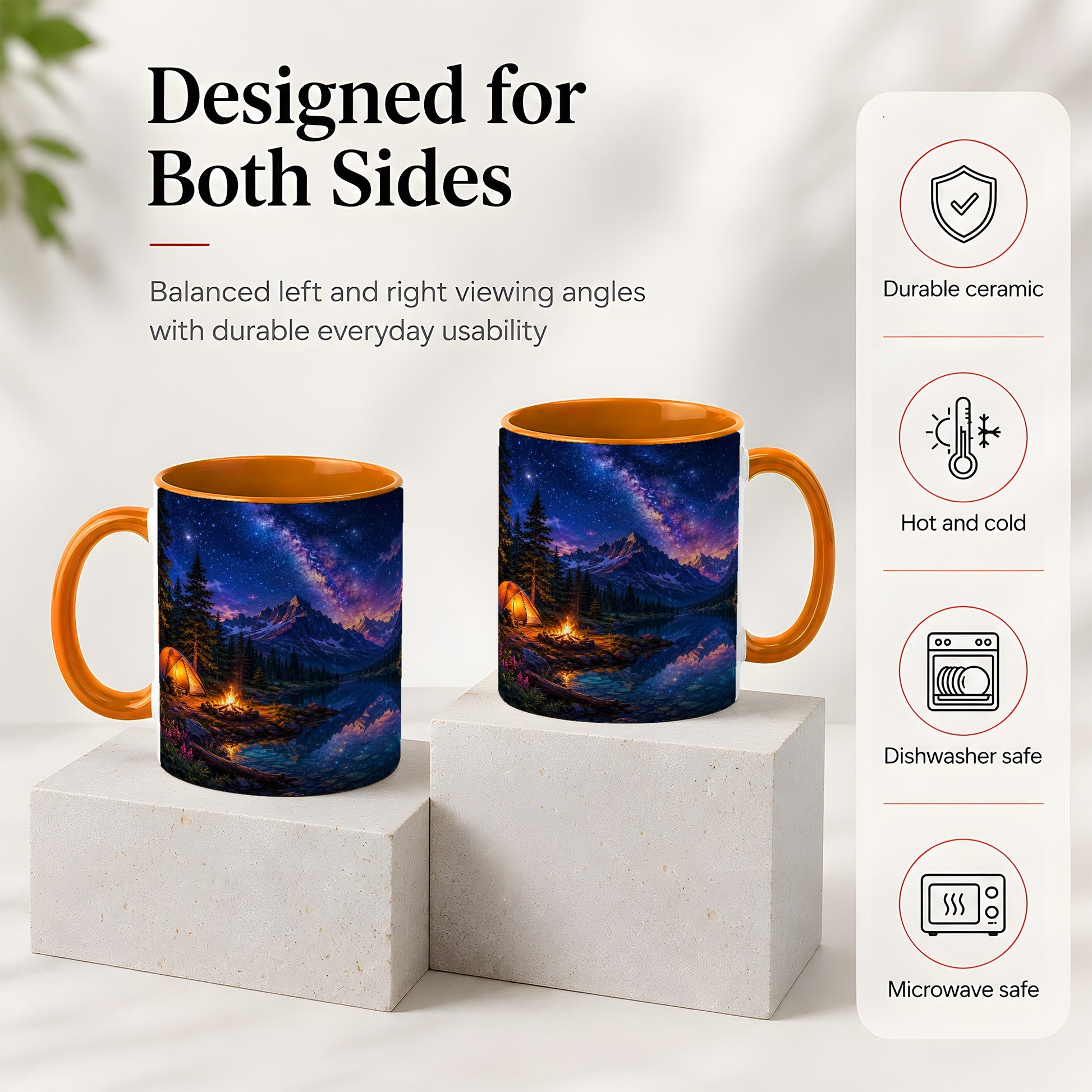 #pl[11oz|Orange] Milky Way Camping Ceramic Mug, Mountain Lake Campfire Night