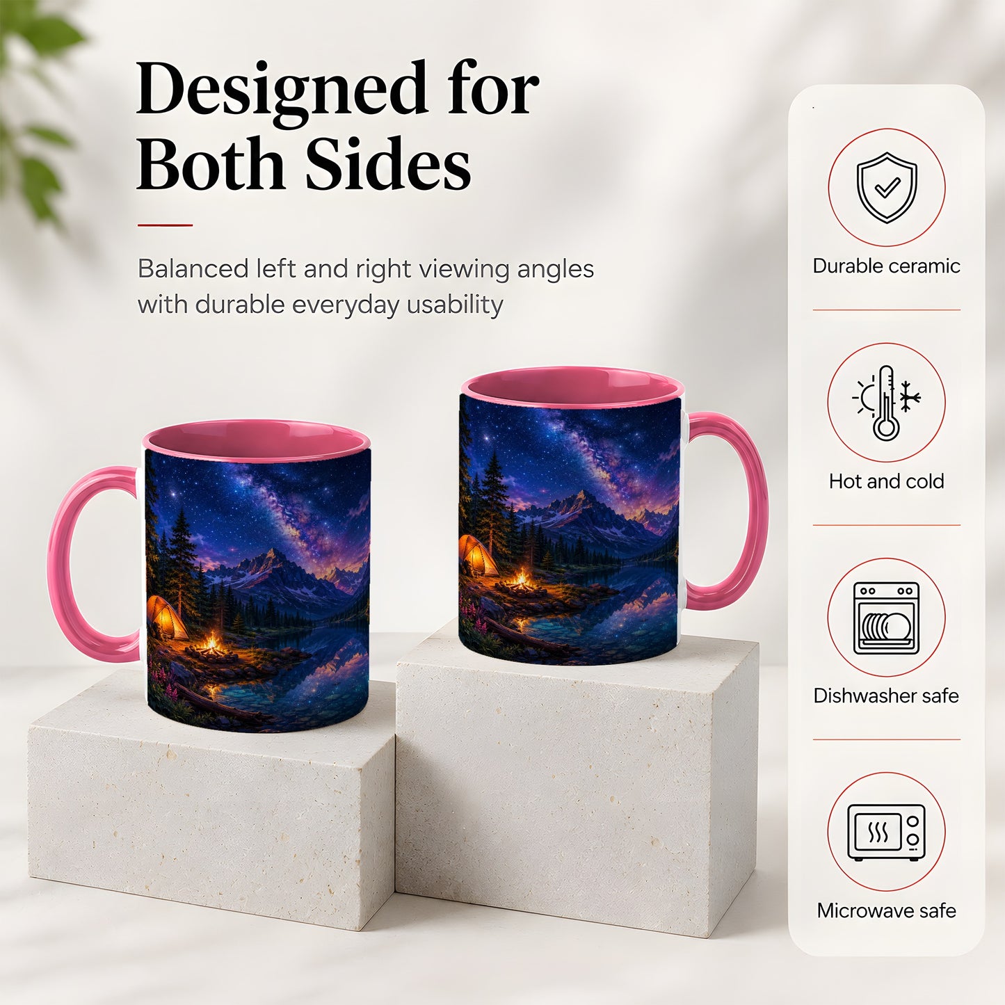 #pl[11oz|Pink] Milky Way Camping Ceramic Mug, Mountain Lake Campfire Night