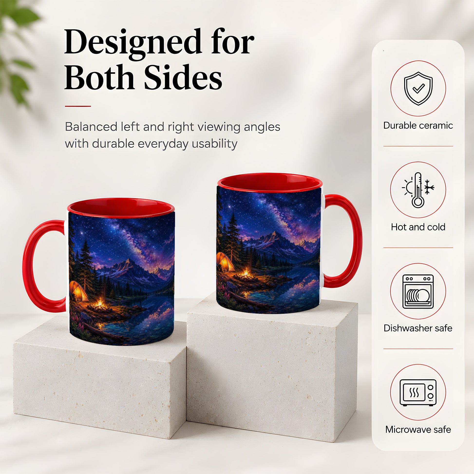 #pl[11oz|Red] Milky Way Camping Ceramic Mug, Mountain Lake Campfire Night