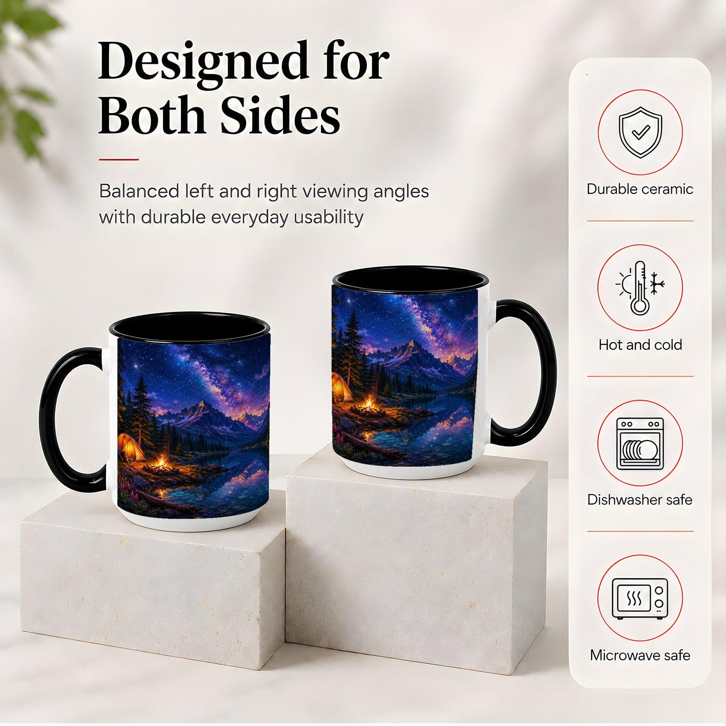 #pl[15oz|Black] Milky Way Camping Ceramic Mug, Mountain Lake Campfire Night