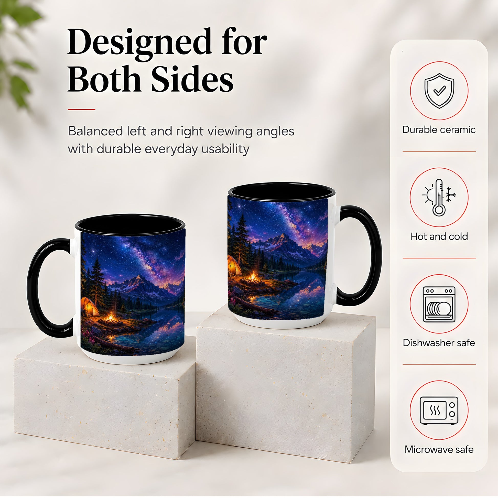 #pl[15oz|Black] Milky Way Camping Ceramic Mug, Mountain Lake Campfire Night