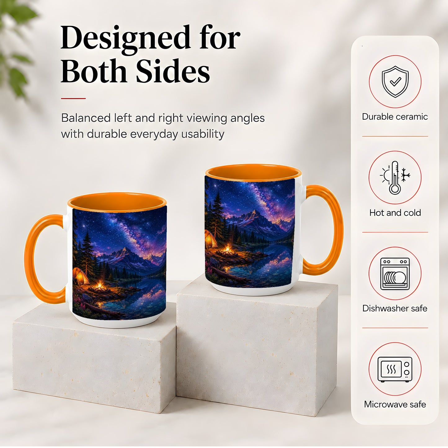 #pl[15oz|Orange] Milky Way Camping Ceramic Mug, Mountain Lake Campfire Night