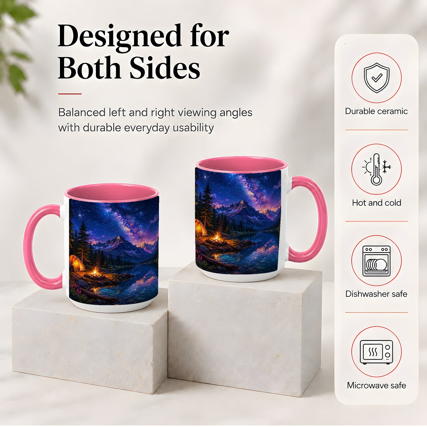 #pl[15oz|Pink] Milky Way Camping Ceramic Mug, Mountain Lake Campfire Night