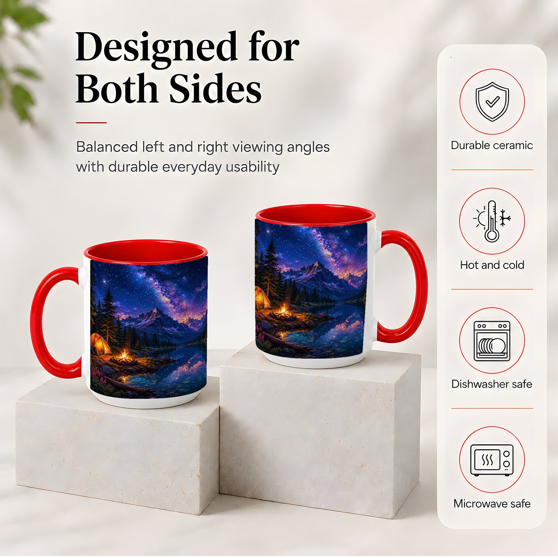#pl[15oz|Red] Milky Way Camping Ceramic Mug, Mountain Lake Campfire Night