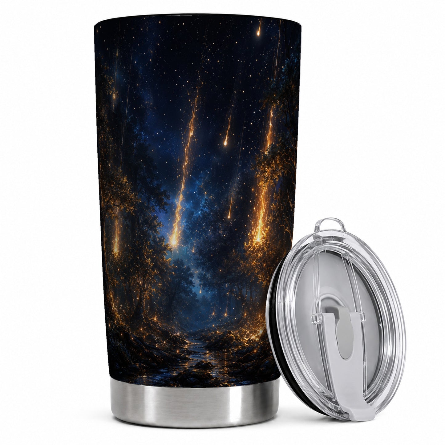 Meteor Shower Forest 20oz Skinny Tumbler, Celestial Night Design