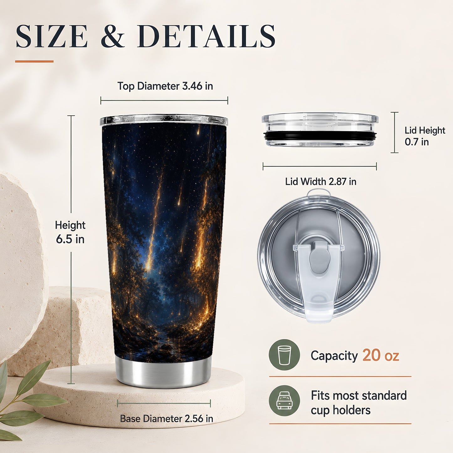 #pl[20oz|Steel] Meteor Shower Forest 20oz Skinny Tumbler, Celestial Night Design