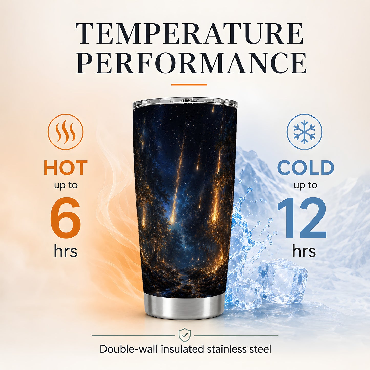 #pl[20oz|Steel] Meteor Shower Forest 20oz Skinny Tumbler, Celestial Night Design