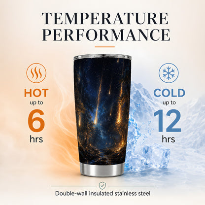 #pl[20oz|Steel] Meteor Shower Forest 20oz Skinny Tumbler, Celestial Night Design