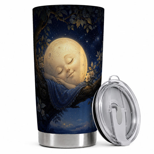 Sleeping Moon 20oz Skinny Tumbler, Dreamy Celestial Night Design