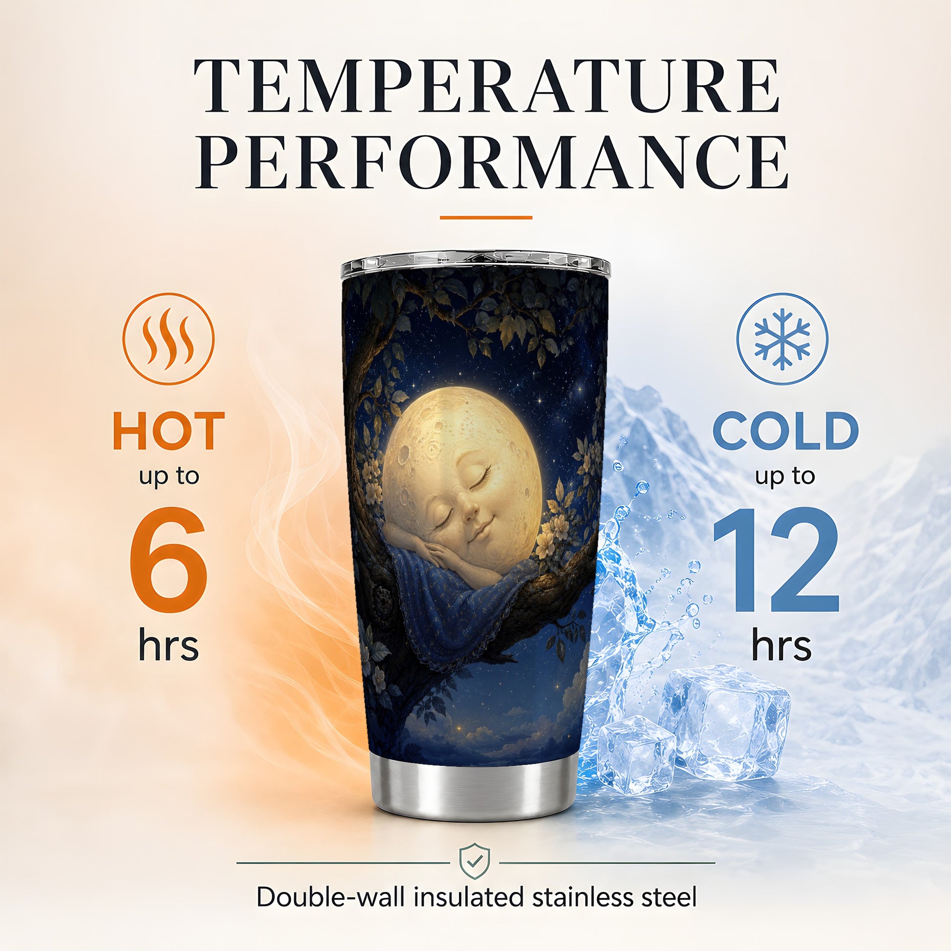 #pl[20oz|Steel] Sleeping Moon 20oz Skinny Tumbler, Dreamy Celestial Night Design