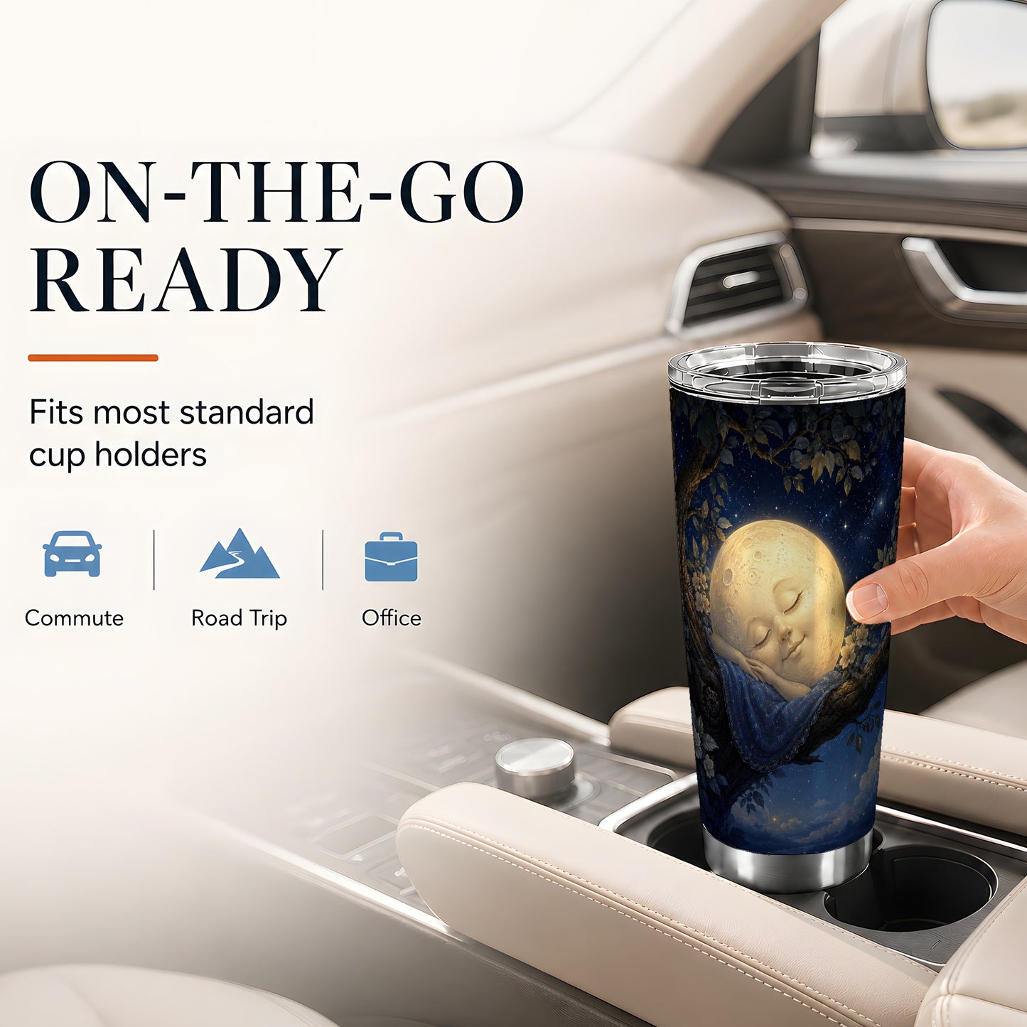 #pl[20oz|Steel] Sleeping Moon 20oz Skinny Tumbler, Dreamy Celestial Night Design