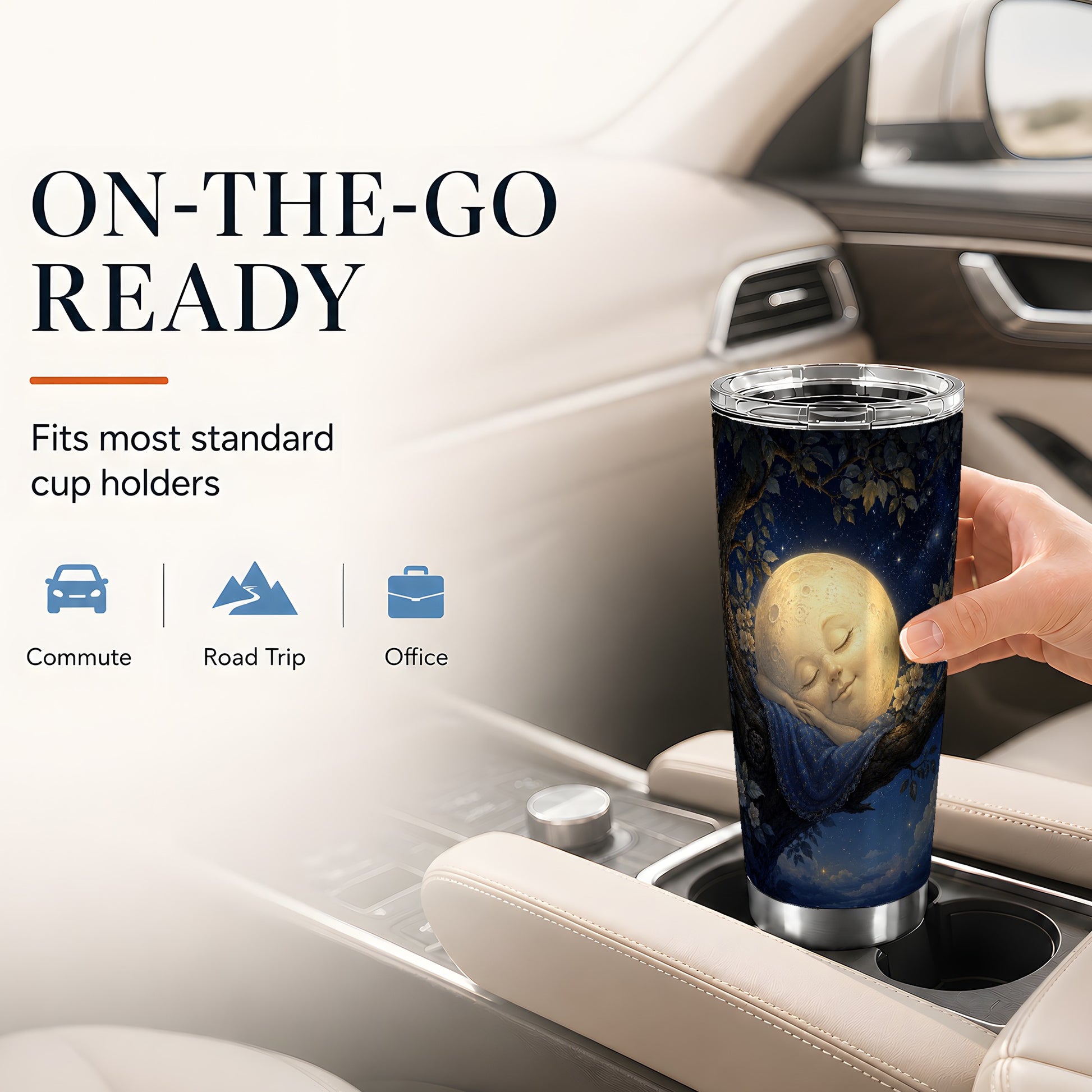 #pl[20oz|Steel] Sleeping Moon 20oz Skinny Tumbler, Dreamy Celestial Night Design
