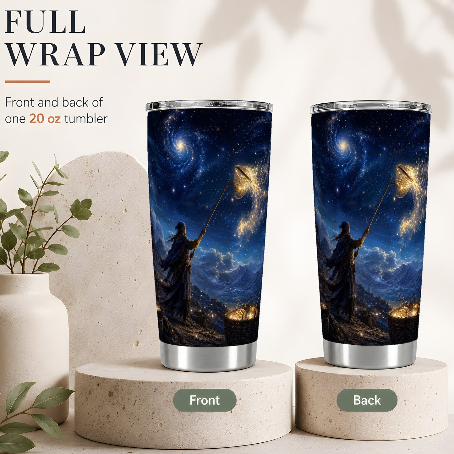 #pl[20oz|Steel] Star Catcher 20oz Skinny Tumbler, Celestial Fantasy Design