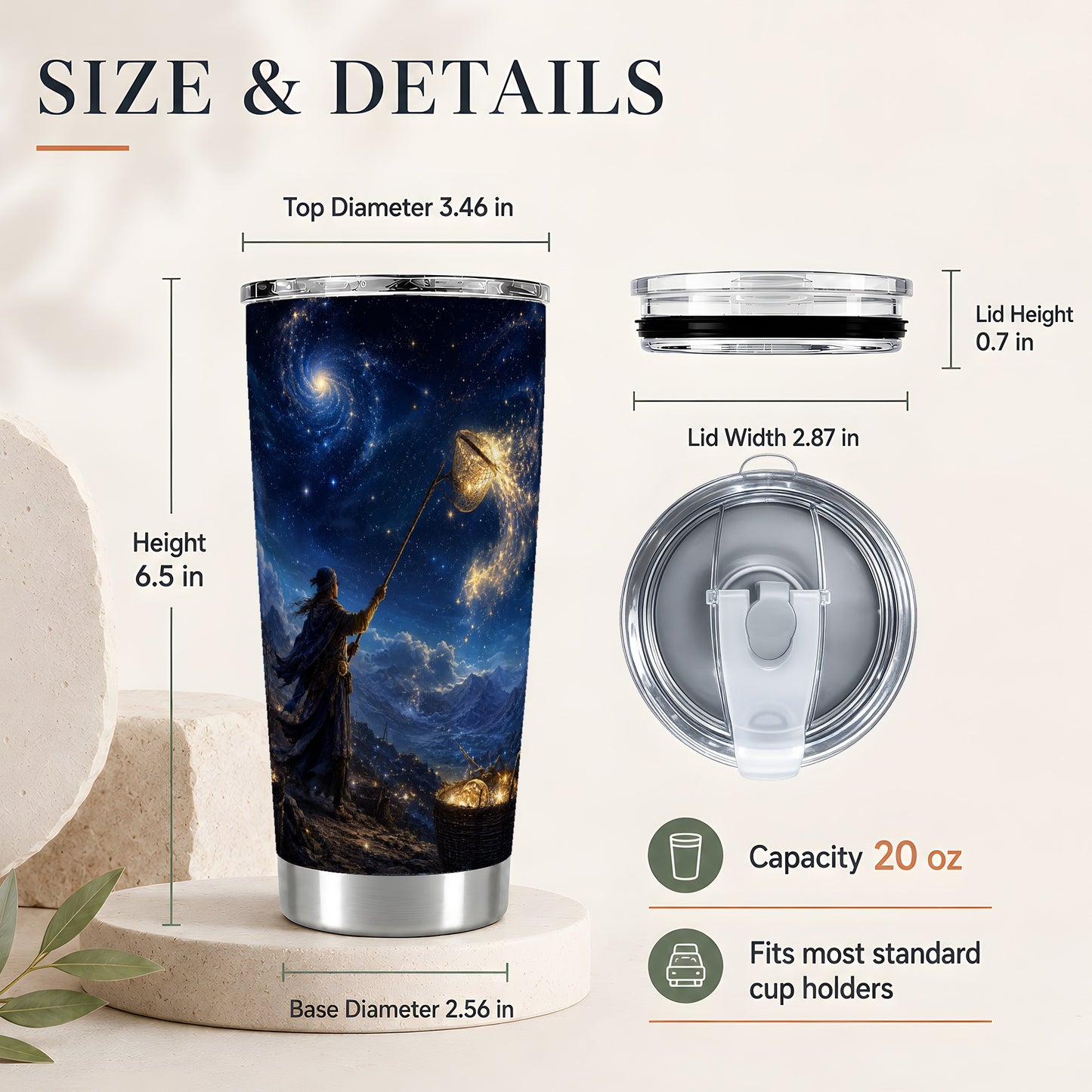 #pl[20oz|Steel] Star Catcher 20oz Skinny Tumbler, Celestial Fantasy Design
