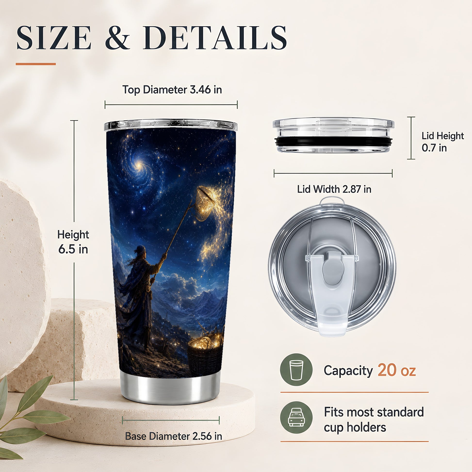 #pl[20oz|Steel] Star Catcher 20oz Skinny Tumbler, Celestial Fantasy Design