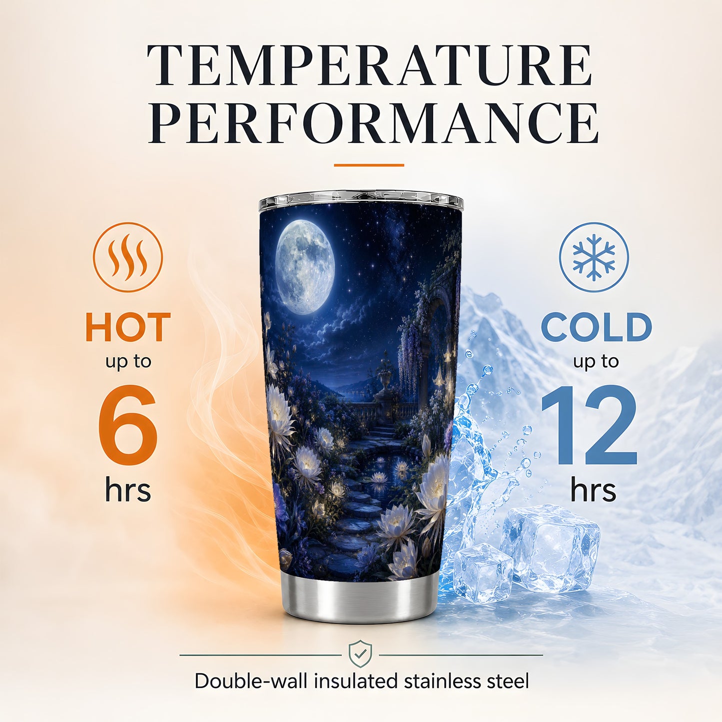 #pl[20oz|Steel] Moonlit Garden 20oz Skinny Tumbler, Floral Celestial Night Art
