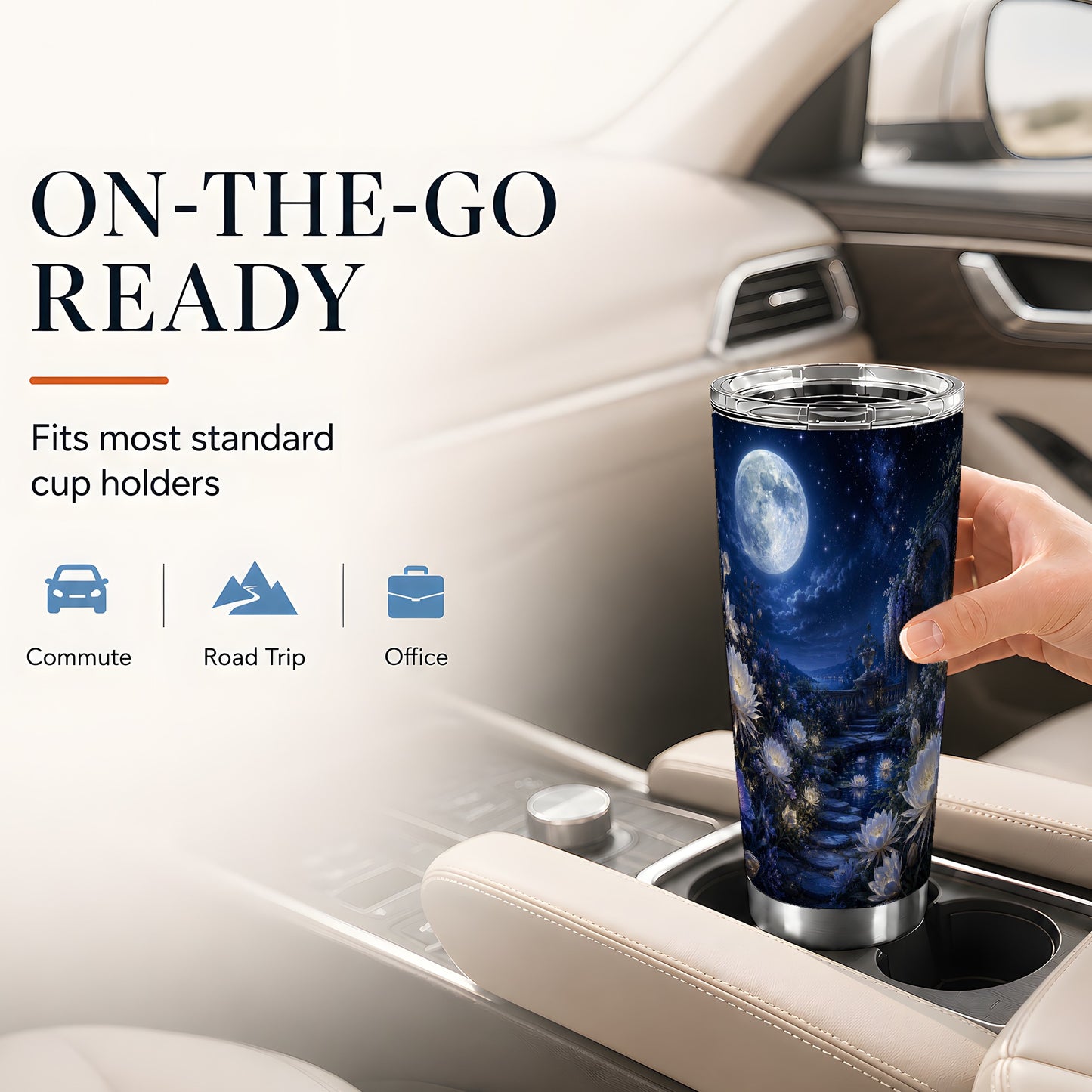 #pl[20oz|Steel] Moonlit Garden 20oz Skinny Tumbler, Floral Celestial Night Art