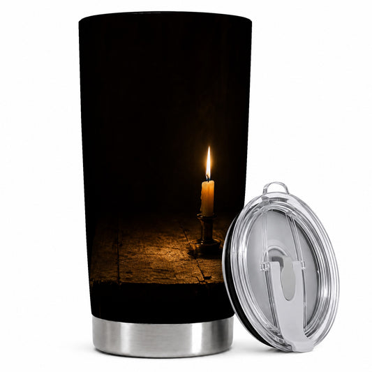 Candlelight 20oz Skinny Tumbler, Dark Cozy Night Still Life