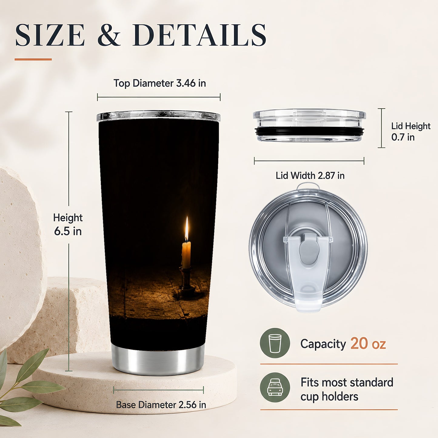 #pl[20oz|Steel] Candlelight 20oz Skinny Tumbler, Dark Cozy Night Still Life
