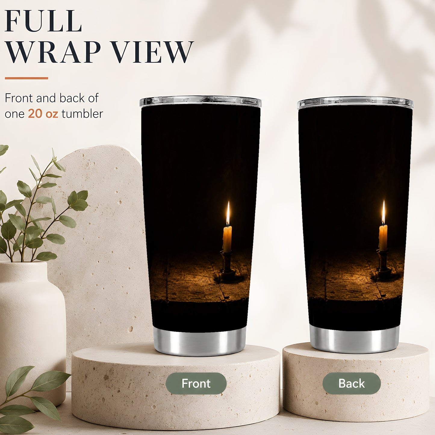 #pl[20oz|Steel] Candlelight 20oz Skinny Tumbler, Dark Cozy Night Still Life