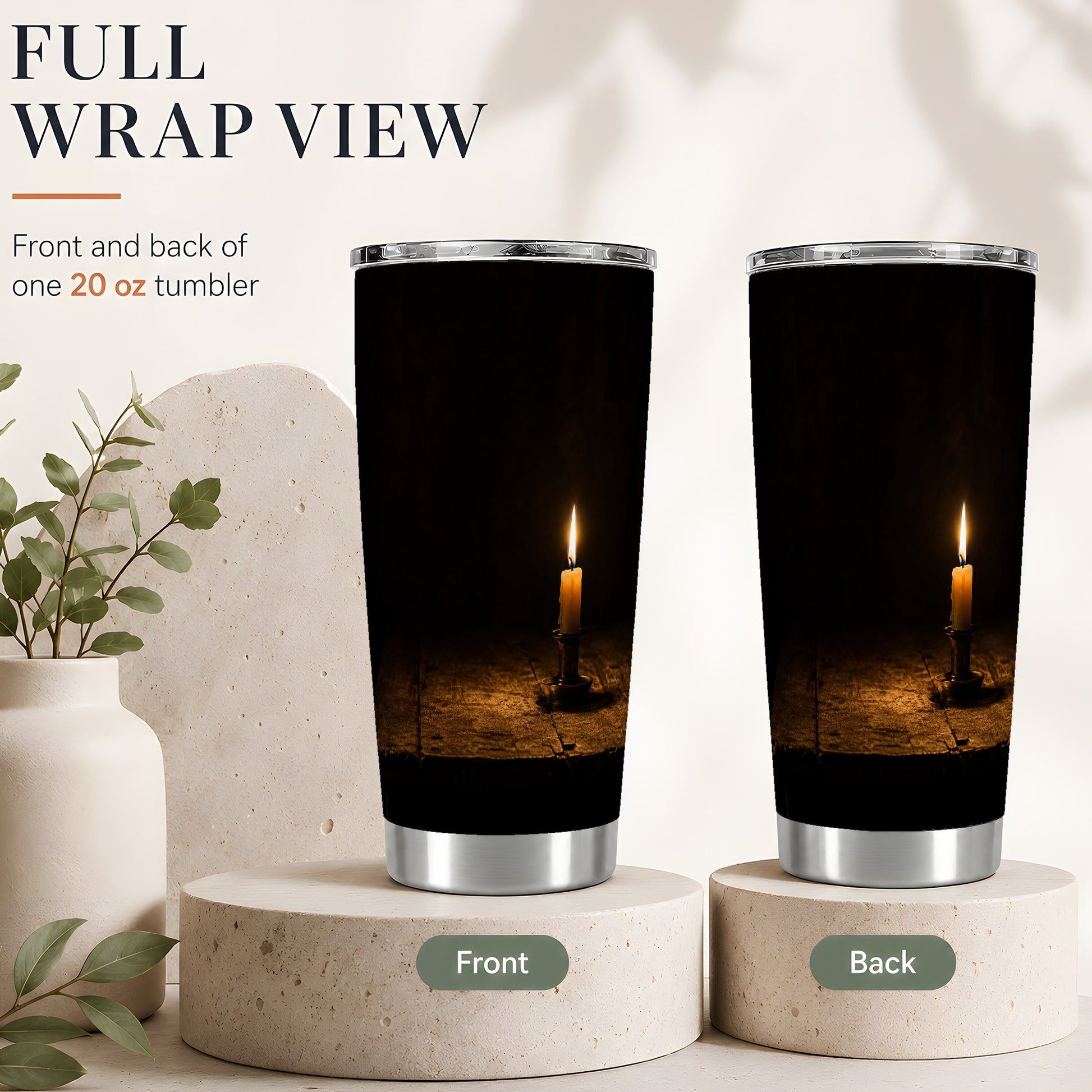 #pl[20oz|Steel] Candlelight 20oz Skinny Tumbler, Dark Cozy Night Still Life