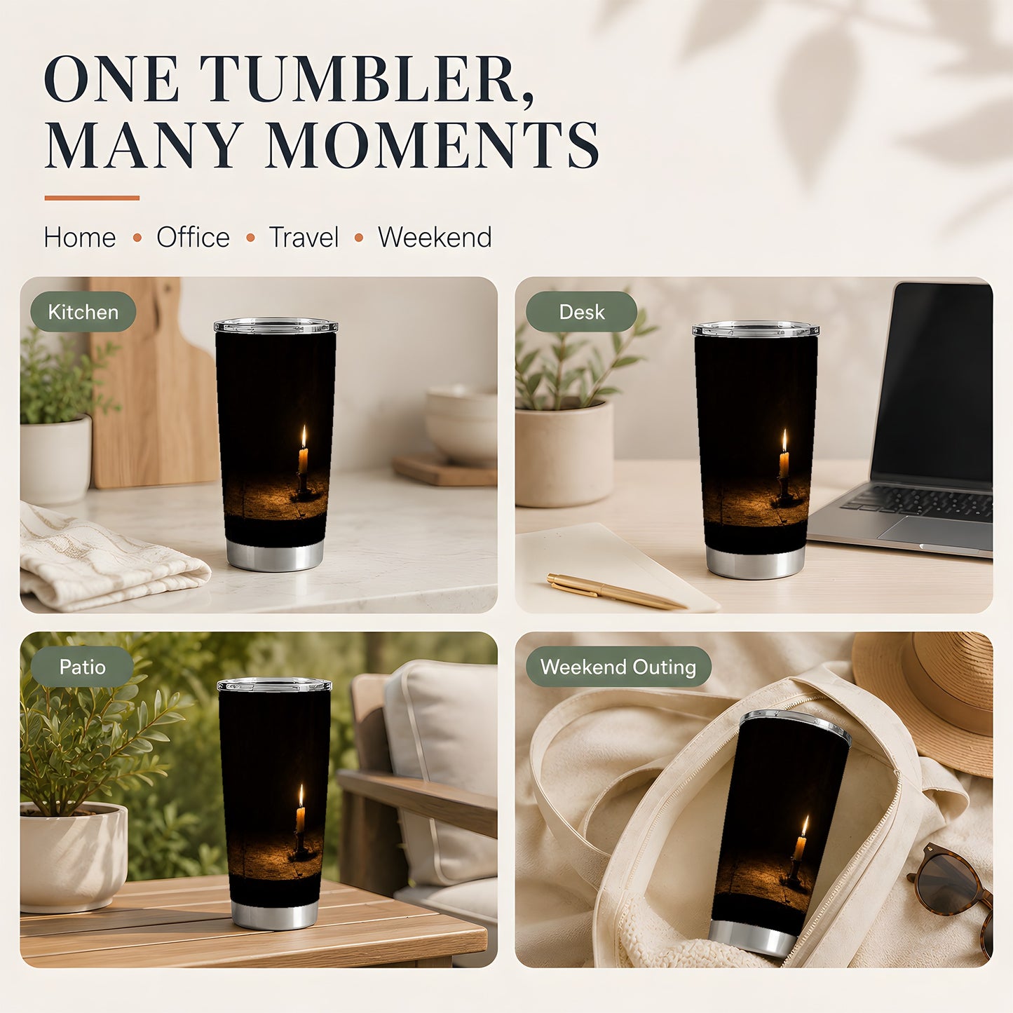 #pl[20oz|Steel] Candlelight 20oz Skinny Tumbler, Dark Cozy Night Still Life
