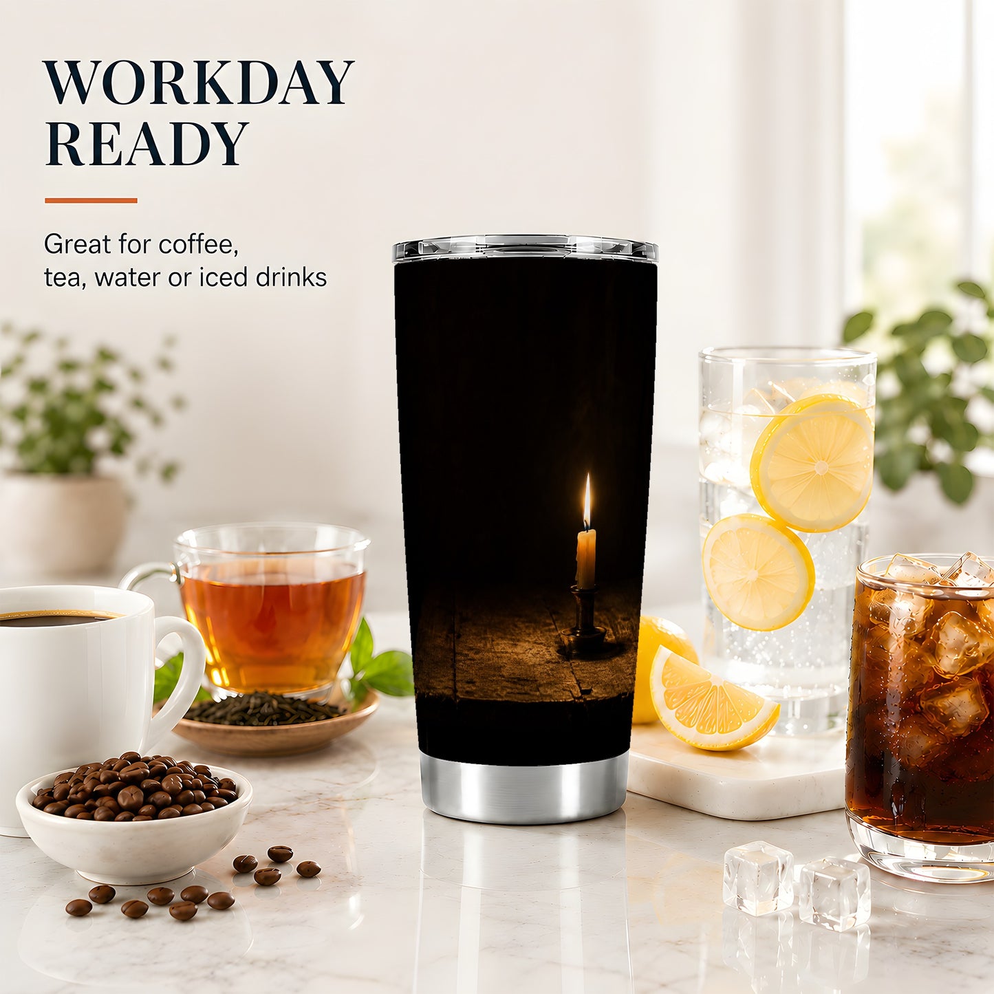 #pl[20oz|Steel] Candlelight 20oz Skinny Tumbler, Dark Cozy Night Still Life