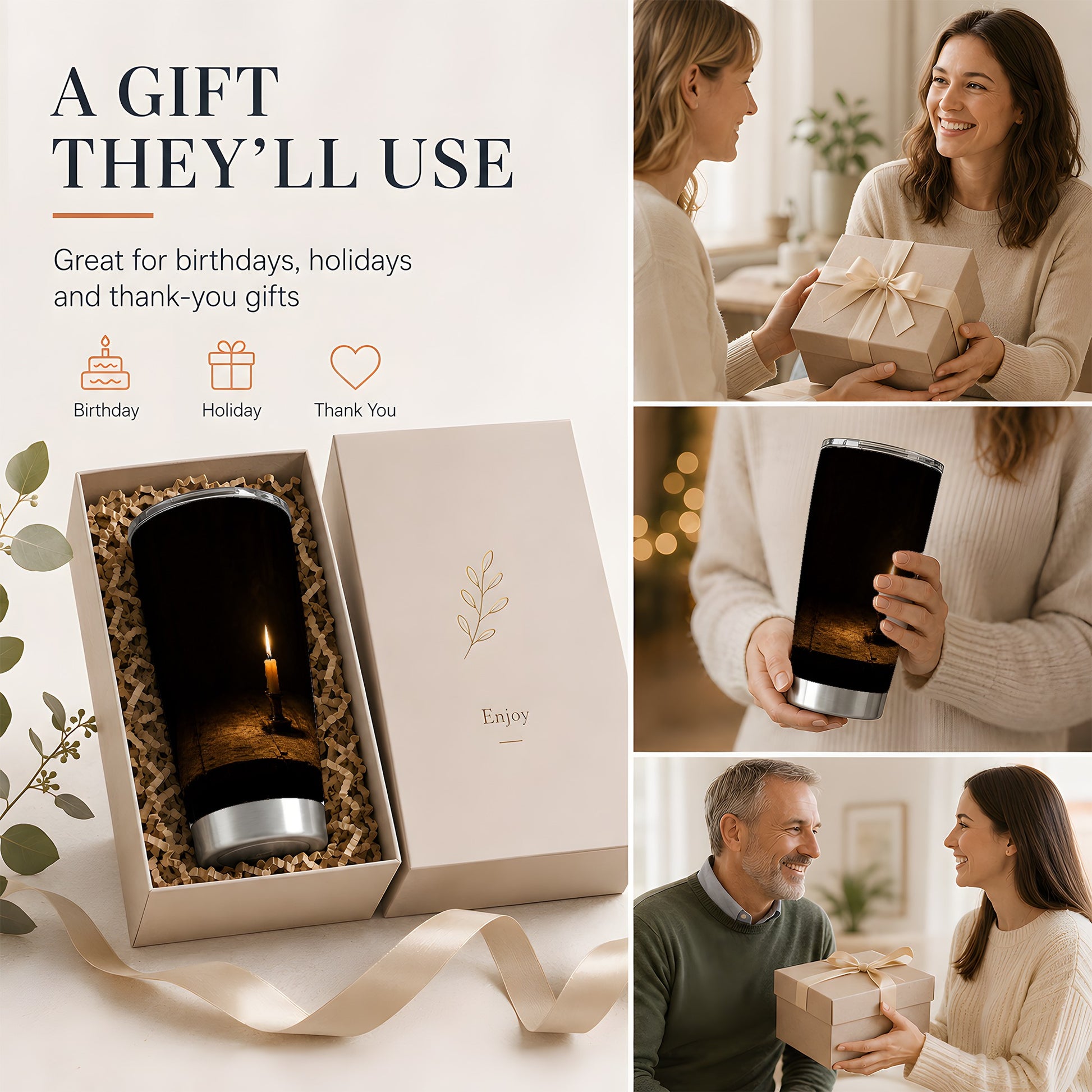#pl[20oz|Steel] Candlelight 20oz Skinny Tumbler, Dark Cozy Night Still Life