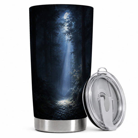 Moonlit Forest 20oz Skinny Tumbler, Woodland Night Path Design