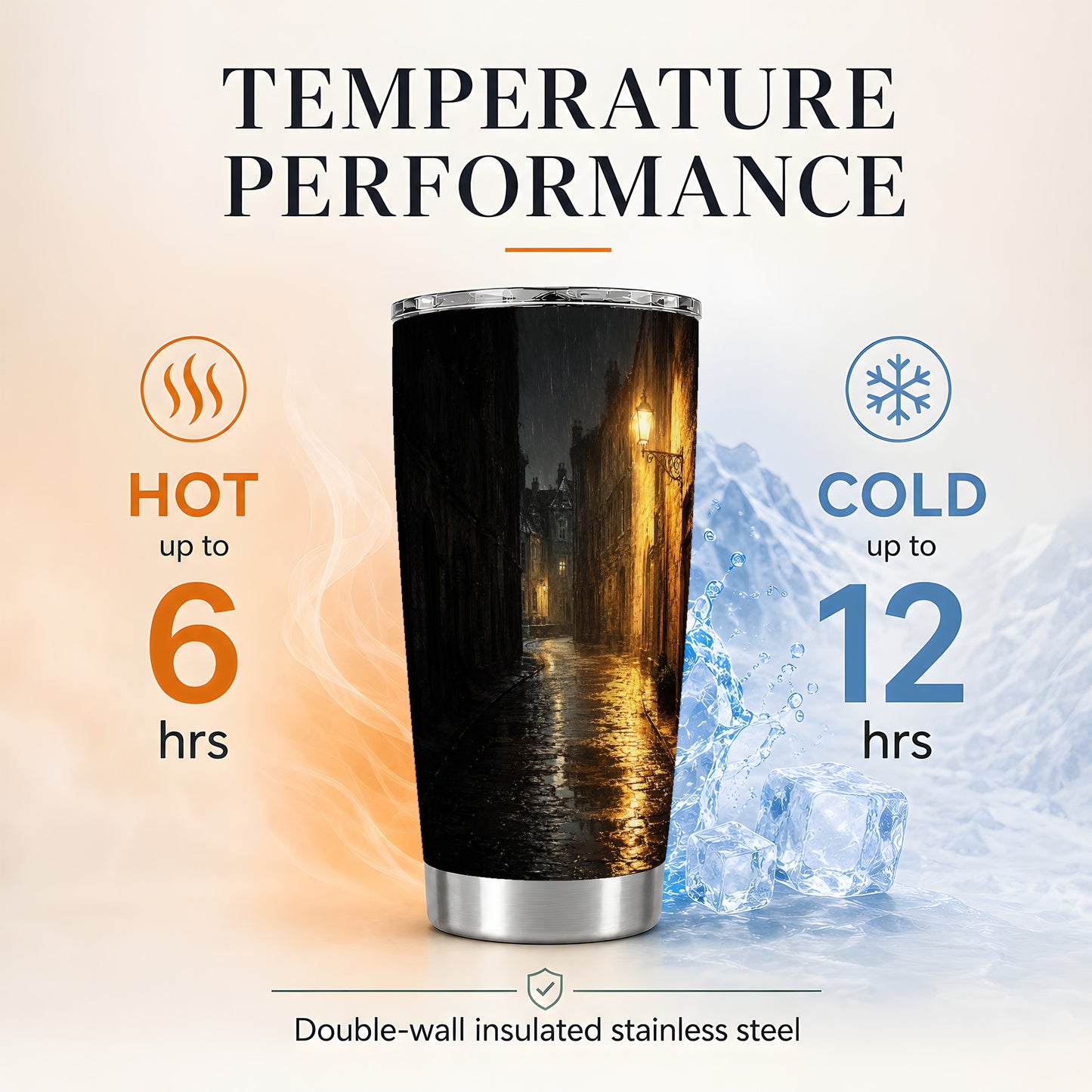 #pl[20oz|Steel] Rainy Street 20oz Skinny Tumbler, Vintage Lamp Night Design