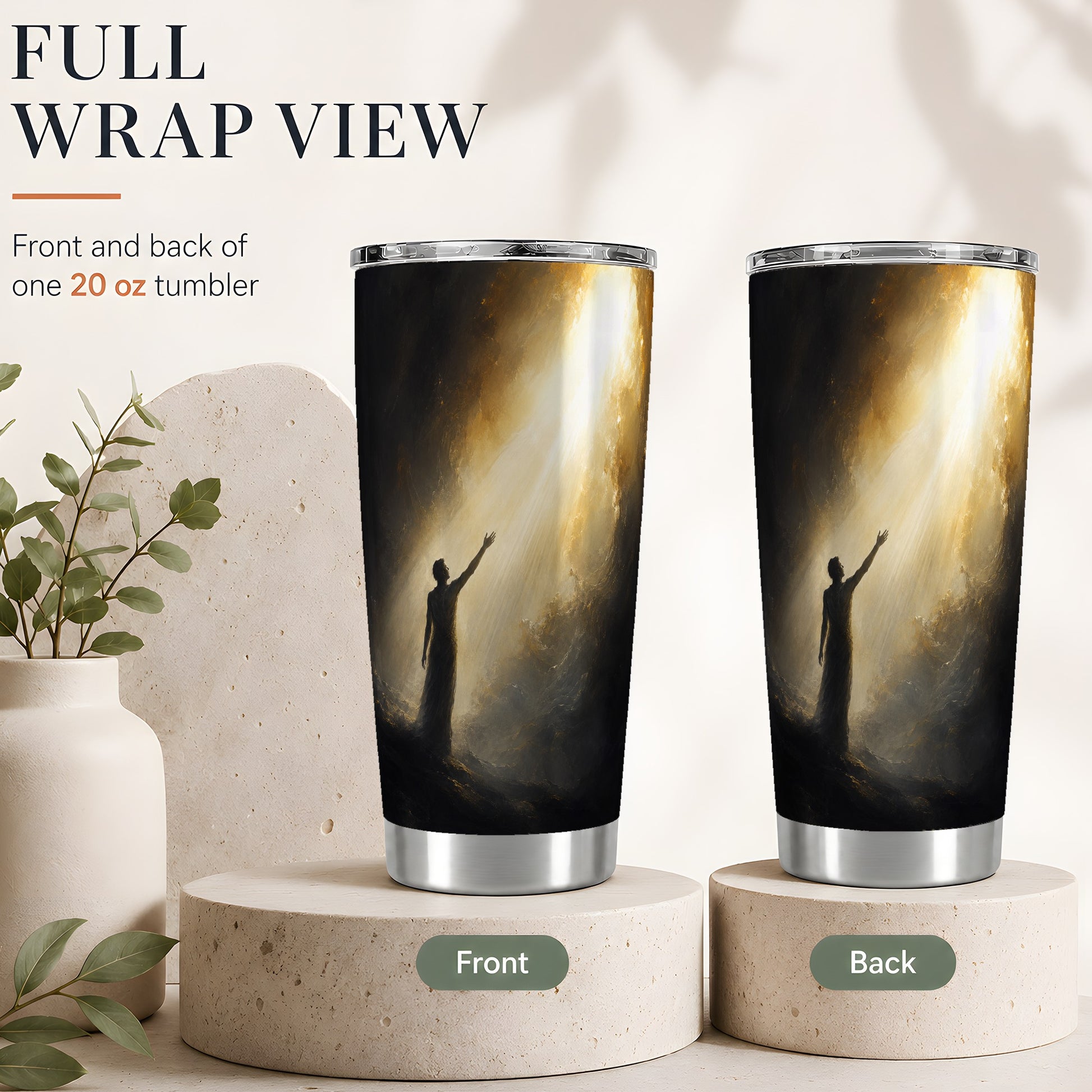 #pl[20oz|Steel] Reaching for Light 20oz Skinny Tumbler, Hopeful Cave Design