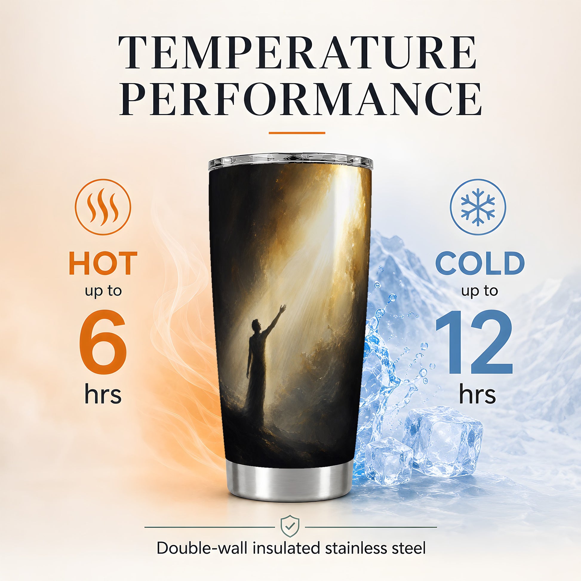 #pl[20oz|Steel] Reaching for Light 20oz Skinny Tumbler, Hopeful Cave Design