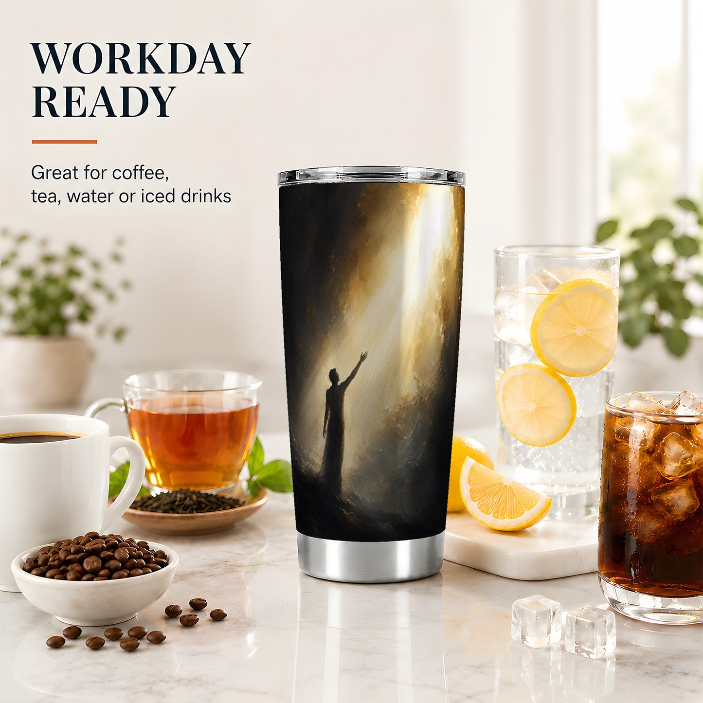 #pl[20oz|Steel] Reaching for Light 20oz Skinny Tumbler, Hopeful Cave Design