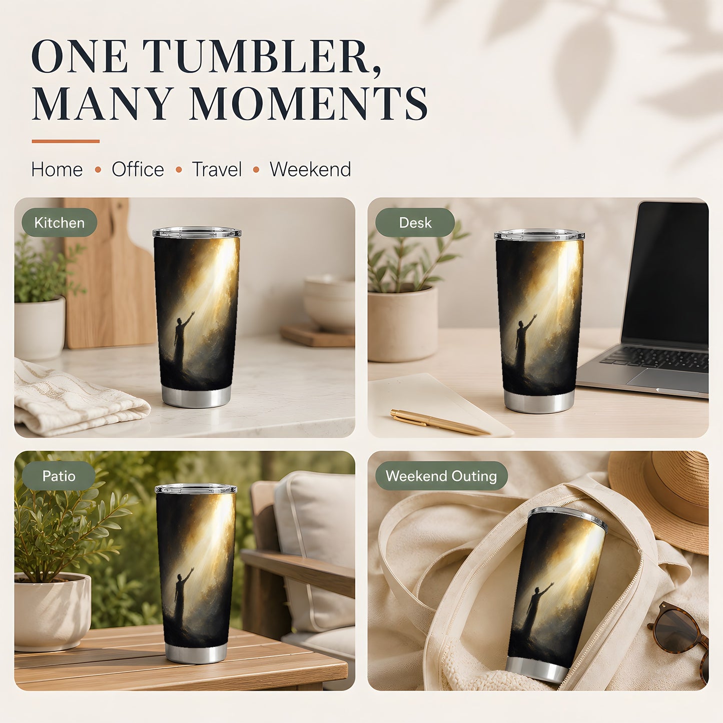 #pl[20oz|Steel] Reaching for Light 20oz Skinny Tumbler, Hopeful Cave Design